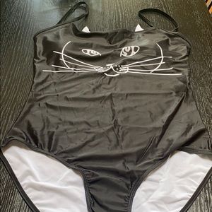 Woman’s Swimsuit One Piece Black Kitty Cat Size XL